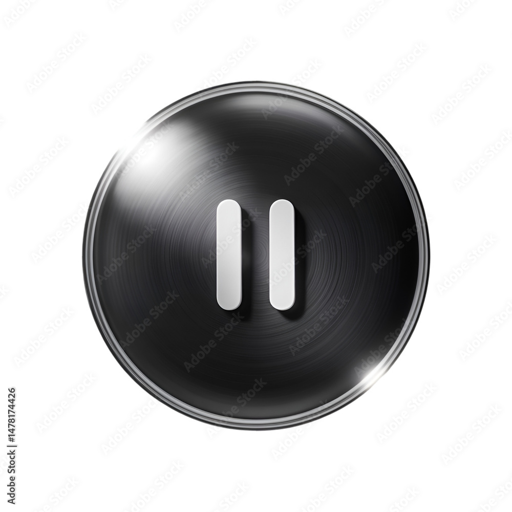 Poster pause button icon with a circular design and a glossy finish on a black background isolated image