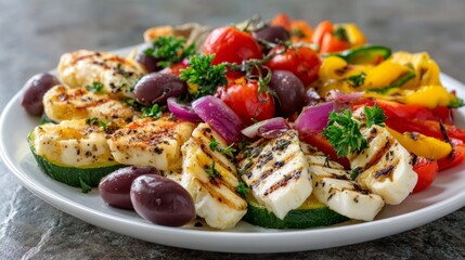 Grilled Vegetable and Halloumi Cheese Salad with Fresh Herbs