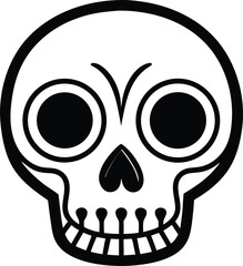 Simplified Skull Illustration: A minimalistic depiction of a human skull with stylized features, rendered in a bold black outline. A celebration of cultural symbolism and the beauty in the simplicity