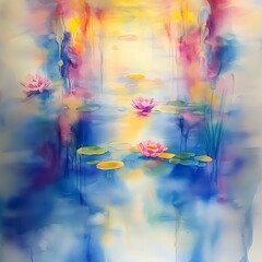 Colorful water lilies in a serene pond