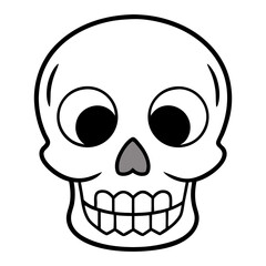 Skull Illustration: A cute and friendly skull illustration. The image is simple with a black outline, perfect for halloween themed designs.