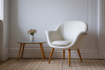 Modern White Chair and Side Table in a Bright Room