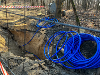 Earth excavation during construction of sewage and water supply network.