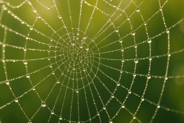 Obraz premium Dew Covered Spider Web Glistening Morning Background