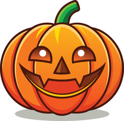 Cheerful Jack-o'-lantern: A vibrant and whimsical carved pumpkin with a smiling face, ready to light up the night and symbolize the spooky season.