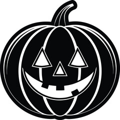 Jack o' Lantern Halloween Pumpkin with Evil Face Isolated on White Background, Orange Halloween pumpkin, a scary jack-o-lantern with a carved face, is isolated on white for an autumn holiday  