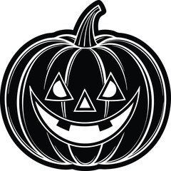 Jack o' Lantern Halloween Pumpkin with Evil Face Isolated on White Background, Orange Halloween pumpkin, a scary jack-o-lantern with a carved face, is isolated on white for an autumn holiday  