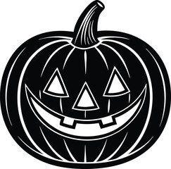 Jack o' Lantern Halloween Pumpkin with Evil Face Isolated on White Background, Orange Halloween pumpkin, a scary jack-o-lantern with a carved face, is isolated on white for an autumn holiday  