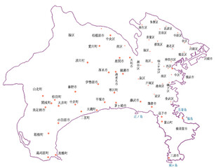 神奈川県　地図　白　斑点　イラスト