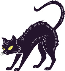 Black and white cat silhouette vector illustration with tail and cute features