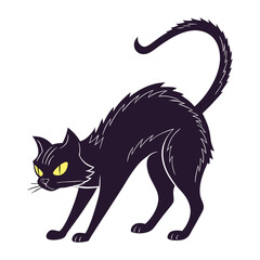 Black and white cat silhouette vector illustration with tail and cute features