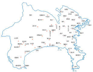 神奈川県　地図　白　斑点　イラスト