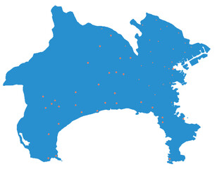 Fototapeta premium 神奈川県 地図 ブルー 斑点 イラスト