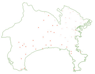 神奈川県　地図　白　斑点　イラスト