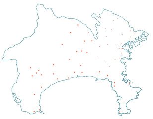 神奈川県　地図　白　斑点　イラスト