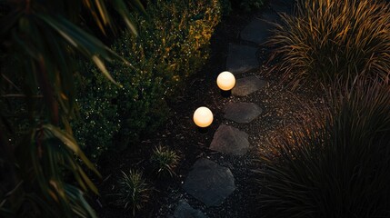 Captivating Stone Pathway Illuminated by Fairy Lights in Lush Garden