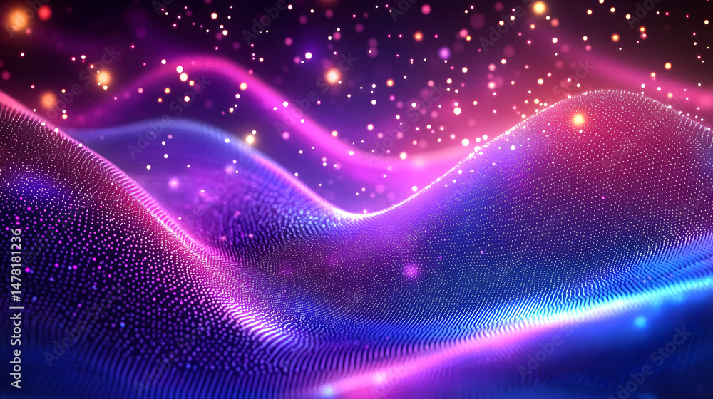 Poster abstract background of a blue and purple gradient with wavy dotted patterns, ideal for digital desig