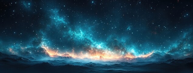 Obraz premium A vibrant celestial landscape of distant mountains.