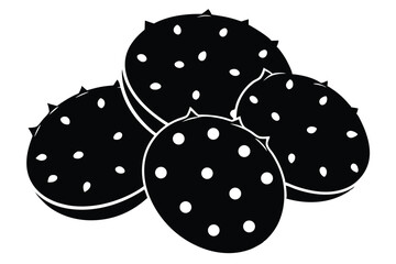 Rambutan Fruits Arrangement, Black Silhouette with Spikes and Elliptical Spots Graphic Design