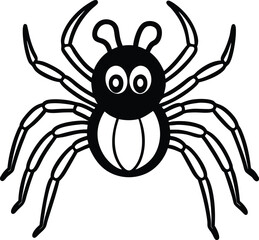 Vector Icon of a Black Spider with Eight Legs and Big Eyes in Cute and Spooky Cartoon Style Isolated on Transparent Background Cute Cartoon Spider Icon, Halloween Black Spider, Funny Insect Vector 