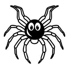 Vector Icon of a Black Spider with Eight Legs and Big Eyes in Cute and Spooky Cartoon Style Isolated on Transparent Background Cute Cartoon Spider Icon, Halloween Black Spider, Funny Insect Vector 