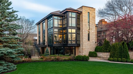 Modern Home with Floating Staircase and Sleek Glass Facade Design