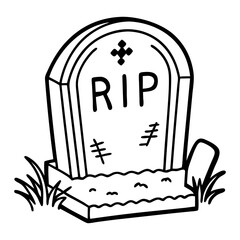 Line Art Vector Icon of a Spooky Tombstone with RIP Text Moss Detail and Cracked Stone Texture for Halloween Theme
RIP Tombstone Line Icon, Halloween Grave Outline, Spooky Cemetery Vector, Cracked Sto