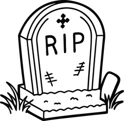 Line Art Vector Icon of a Spooky Tombstone with RIP Text Moss Detail and Cracked Stone Texture for Halloween Theme
RIP Tombstone Line Icon, Halloween Grave Outline, Spooky Cemetery Vector, Cracked Sto