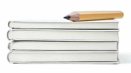 Stack of white books with a pencil atop