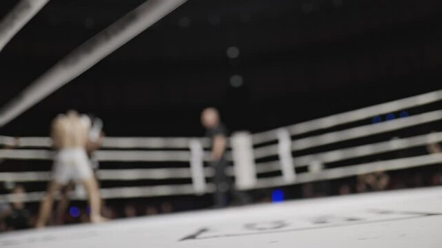 Blurred boxing match in slow motion from ringside view