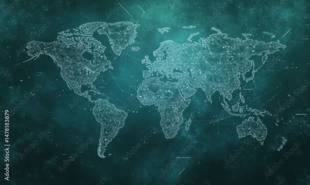 Poster digital world map with circuit lines and global network concept on a blue background technology digi