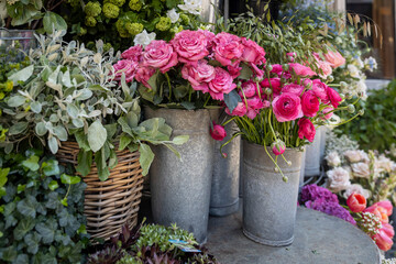 Assortment of Colorful Cut Flowers Outside a Florist in London