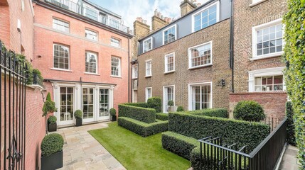 Charming Red Brick Townhouse with Black Iron Railings and Garden