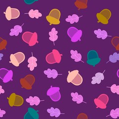 Autumn leaves seamless acorn pattern for wrapping paper and fabrics