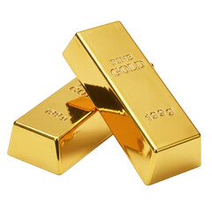 Two gold bars stacked together isolated on transparent background