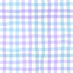 Blue Purple Plaid Gingham Check Hand Drawn Background Pattern Overlay