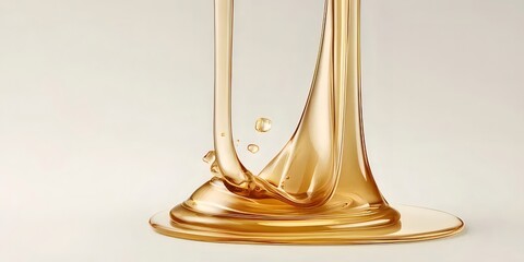 Golden Liquid Pouring with Splash on Beige Background in Studio Shot Fluid Dynamic Motion Elegant Backdrop Clean Smooth Texture Abstract Art Design