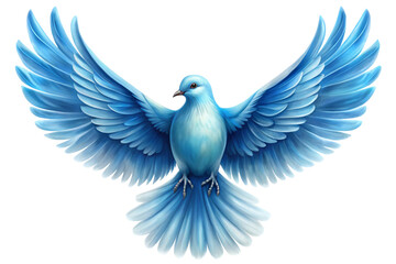 Majestic illustration of a blue dove with open wings depicting peace and freedom on White background