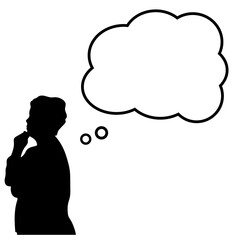 考え込む中高年の女性のシルエットと吹き出しのイラスト