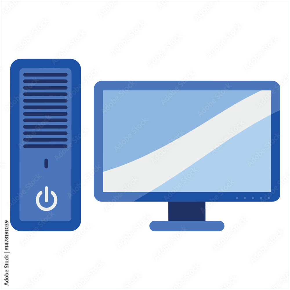 Poster modern desktop computer and monitor setup for office work or gaming. it equipment featuring display 