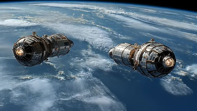 Two spacecraft orbiting Earth