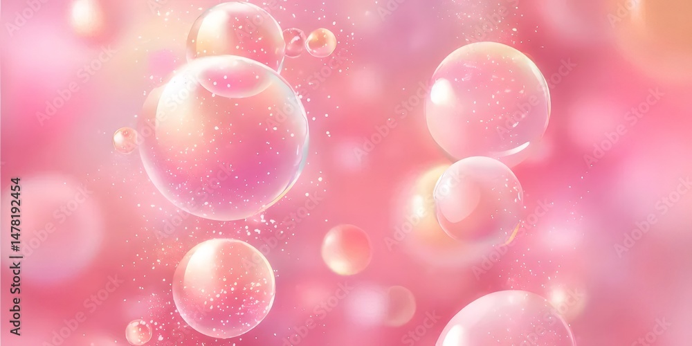 Poster abstract pink background with sparkling bubbles and bokeh effect for graphic design and modern decor