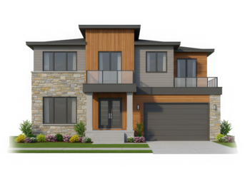 Modern home exterior facade architecture isolated on transparent background