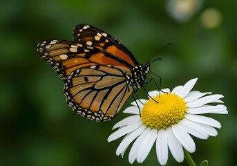 Fototapeta premium Monarch Butterfly on Daisy Flower - Nature, Wildlife, Pollination, Insect, Summer Garden Close-up.