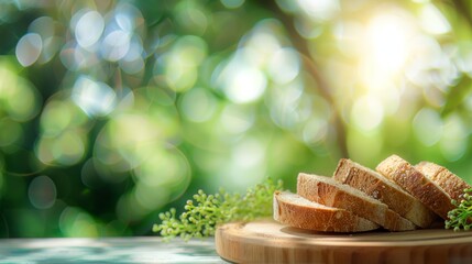 A table with a bunch of bread and herbs on it