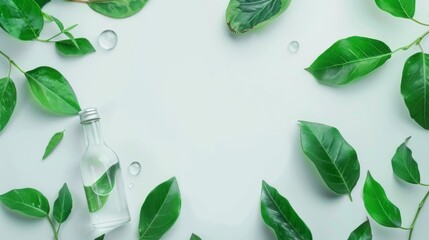 Natural Ingredients and Essential Oils Surrounded by Fresh Green Herbs