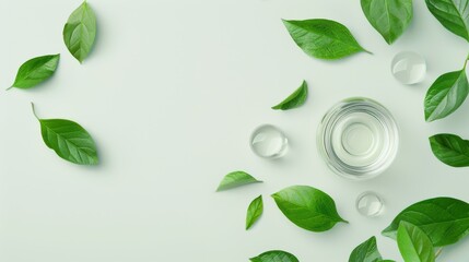 Natural Ingredients and Essential Oils Surrounded by Fresh Green Herbs