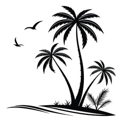 Palm tree silhouettes Clip art isolated vector illustration on white background 