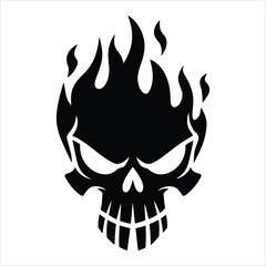 Dark skull logo in a bold, edgy style. Ideal for gaming, horror, or biker themed designs and branding visuals. Vector illustration on isolated background.