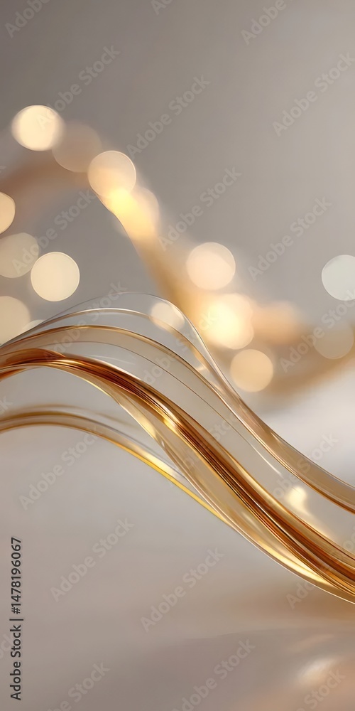 Poster abstract golden waves with bokeh lights on a neutral background for festive or elegant design themes